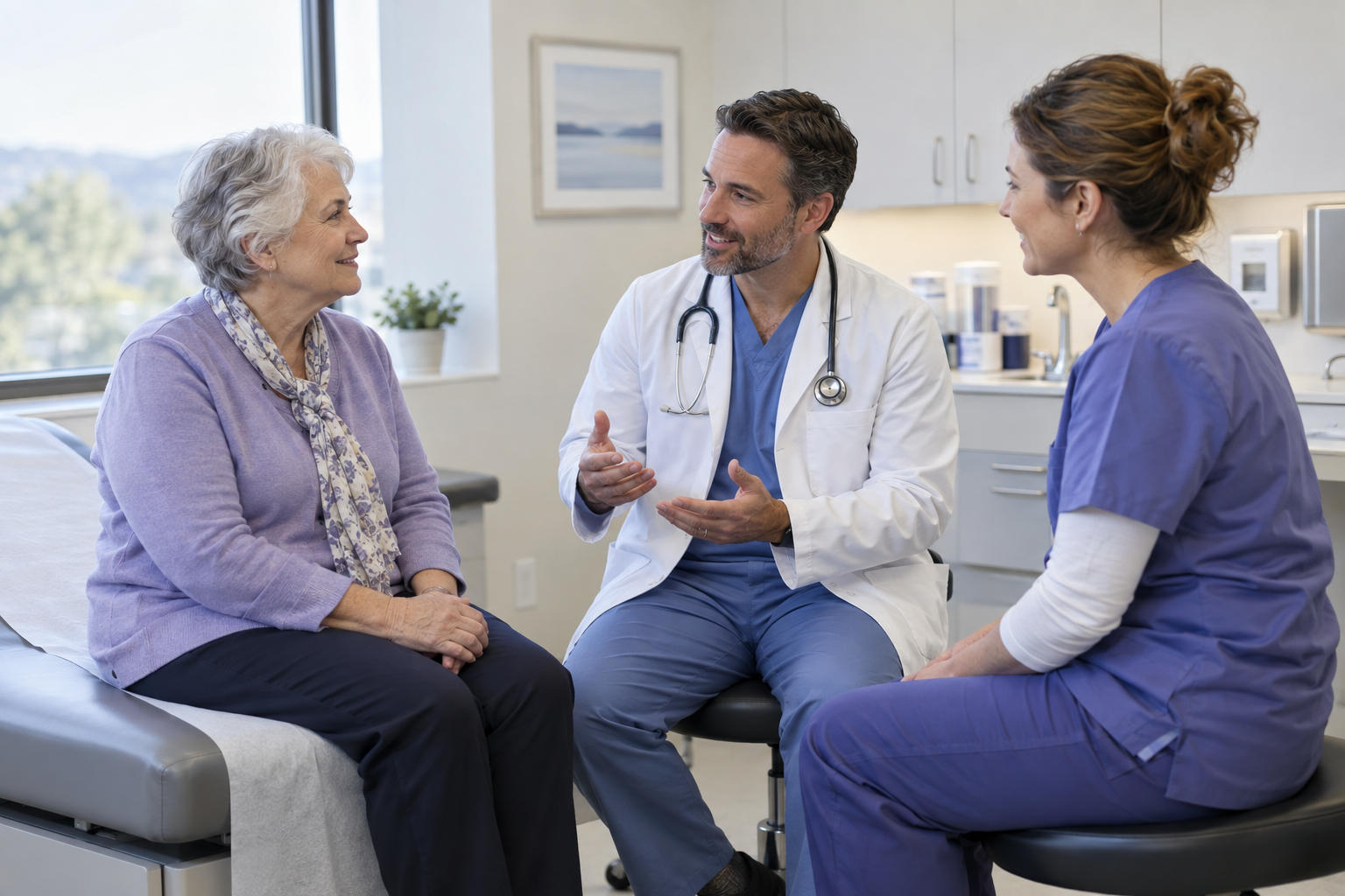 Doctor and clinical specialist speaking with an older patient